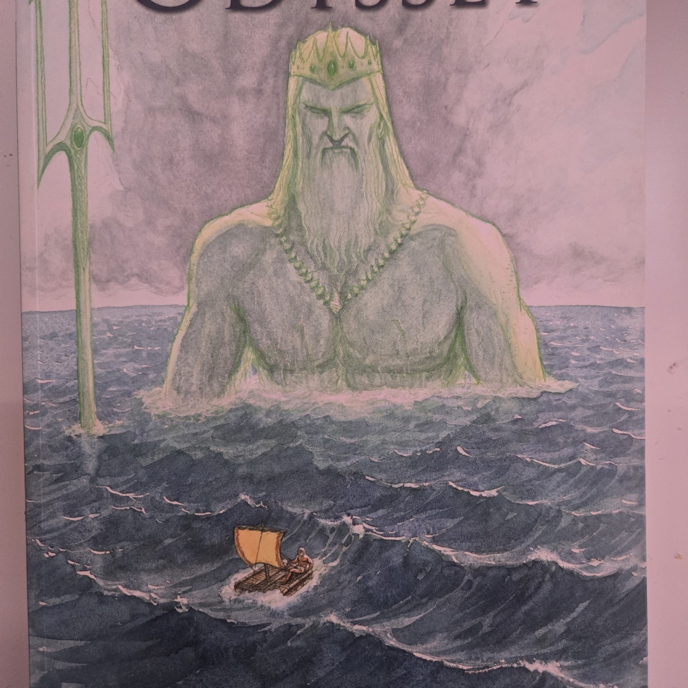 Neptune Sea God Art Print - Blue, Pink, Green